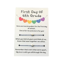 First Day of 4th Grade Heart Banner, MOMMY and ME Bracelets, First Day Of School, Back to School Gift Matching Set Bracelet (Dark Blue Hemp Cord Bracelet with Silver Star Bead)