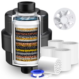 20-Stage Shower Head Filter-Shower Head Filter for Hard Water, with 5 Replaceable Filter Cartridges, High Output Shower Water Filter for Removing Chlorine and fluoride, Black