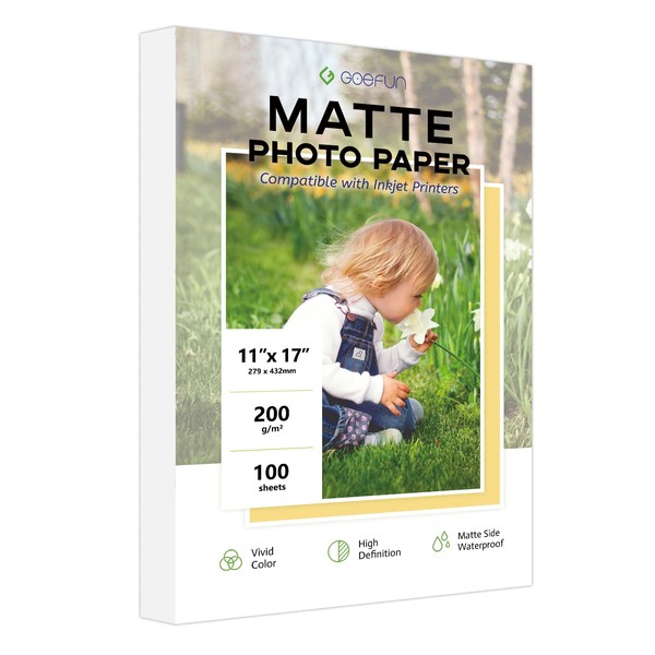 11x17 Matte Photo Paper, Goefun 200 GSM/54LB Inkjet Photo Paper