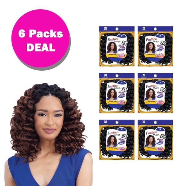 REMEDY CURL (6 Pack, 2 Dark Brown) - Freetress 2X Wand Curl Crochet Braid Collection