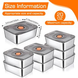 mekueeex 8 Set Stainless Steel Food Containers with Lids 20 oz Metal Marinating Snack Containers Box for Lunch, Leftovers, Dishwasher & Freezer Safe