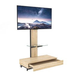 Mobile TV Stand with Drawer, Adjustable TV Cart for 32-75 inch TVs, Floor Stand with Lockable Wheels for Living Room, Bedroom, Office (Natural, 49.21" H x 31.5" L x 15.75" W)