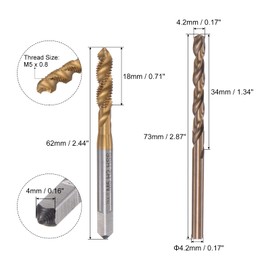 uxcell M5 x 0.8 Spiral Flute Tap 4.2mm Drill Bit Set, Metric Titanium Plated M35 Cobalt High Speed Steel Machine Threading Screw Tap Drilling Tool
