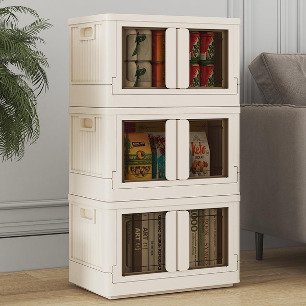 FLEXIMOUNTS FLEXIMOUNTS Stackable Storage Bins With Lids, Collapsible Plastic Storage