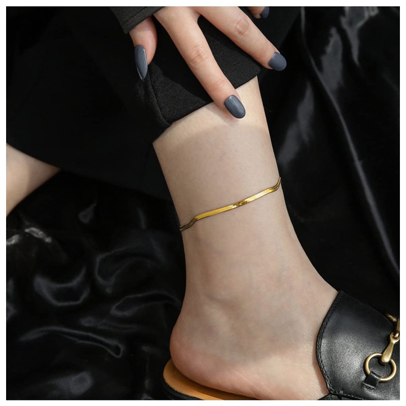 Women's Anklet, Gold, Fine, Snake Chain, Stainless Steel, Hypoallergenic, Friends,