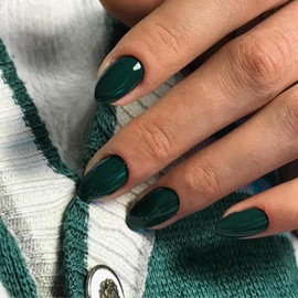 Dark Green Press on Nails Short Almond MABKJLF Fake Nails Solid Color Full Cover False Nails with Nail Glue Glossy Glue on Nails Acrylic Nails Manicure Artificial Nails for Women Girls 24Pcs