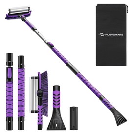 Nuovoware 60" Ice Scraper and Extendable Snow Brush for Car Windshield, 5 in 1 Adjustable Snow Removal Tools with 270° Pivoting Brush Head for Car Auto Truck SUV, Purple
