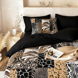 CCoutueChen Leopard Print Comforter Set King Size African Animal Fur Patchwork Comforter 3 Pcs Wildlife Themed Soft Microfiber Bedding with 2 Pillowcases,104"x90"