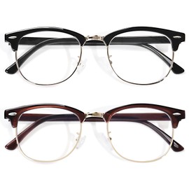 OPTOFENDY Reading Glasses for Women Men, Half Frame Retro Semi Rimless Blue Light Blocking Readers, Clear Lens Anti Eyestrain BBrown 3.0x