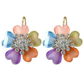 Navachi Pendientes chapados en oro de 18 quilates con cristal blanco multicolor y flores florecientes, Zinc Cloruro de polivinilo, cristal