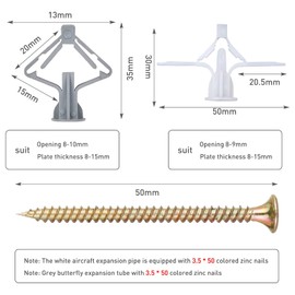 Pack of 100 Cavity Dowels m8 Set, Drywall Dowels, Plasterboard Dowels, Expansion Dowels, Cavity Dowels, Plasterboard, Expansion Dowels Rigypsum 8 mm, Expansion Dowels with Screws, 50 Butterfly Dowels,