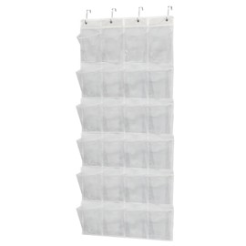 24 Pockets - Crystal Clear Over The Door Hanging Shoe Organizer,Storage Holder for Back of Door and 4 Metal Hook,White (22.5'' x 56'')