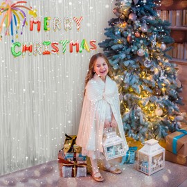 White Tinsel Backdrop Party Decorations 3.3x8.2ft, 2 Pack Foil Fringe Curtains for Birthday, Door Streamers Decorations Hanging for Wedding Baby Shower Celebration Holiday