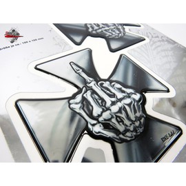 BIKE-label Sticker 3D Skeleton Finger Emblem Iron Cross Chrome 910051VA