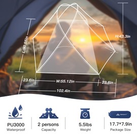 Forceatt Camping Tent 2 Person, Backpacking Tent Waterproof & Windproof, Ultralight Instant Tent with Rain Fly for Camping, Hiking, Outdoor
