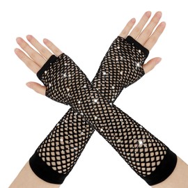 Fishnet Gloves, Mesh Gloves, Black Fishnets, Fishnet Gloves Fingerless, Black Sparkly Fishnets Gloves, 80s Accessories for Women, 80s Outfit Woman, Fishnet Sleeves, Y2k Accessories, Rhinestone Gloves