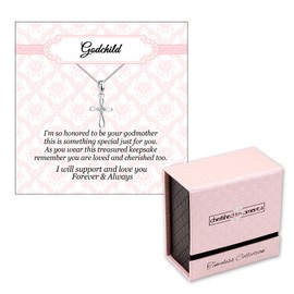 Cherished Moments Girl's Sterling Silver Godchild Gift Cross Necklace for Baptism or First Communion, 14 Inch