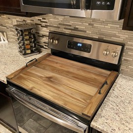GASHELL Noodle Board Stove Cover with Handles for Electric, Gas Stove Top (Acacia)