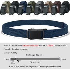 LionVII Elastic Ratchet Belt with Automatic Buckle, Adjustable and Stretchable, Work Belt for Men, 130 cm, Navy - Twill, L