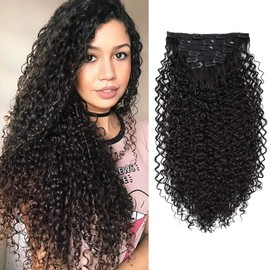 BHF 26 inch Kinky Curly Clip In Hair Extension, Double Weft Full Head Japanese Heat Resistance Fiber 140g Synthetic Hair Extensions For Women 7pieces (#2)