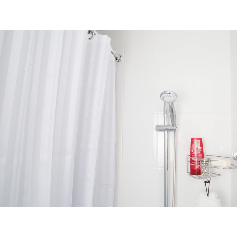 Croydex White Woven Stripe Water-Resistant Textile Shower Curtain,1800 x 1800mm