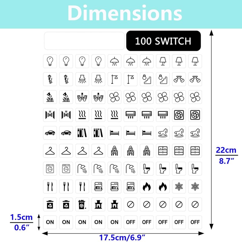 TRINENOX 200PCS Black Light Switch Labels Stickers, Durable Clear Switch