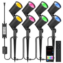 ZYAN 8 Pack 36W Smart Landscape Lights, RGBW Color Changing Landscape Lights with Remote, Work with Alexa and Google Home, IP65 Waterproof, for Garden, Yard, Lawn, Wall, Tree, Fence (4.5W/Light)