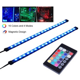 DS RGB LED Strip Computer Lighting via Magnet with Controller for Desktop Computer Case Mid Tower Full Tower (24Key Remote, 2pk, 30CM, R Series)