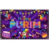 ZTHMOE Fabric 72x43inch Happy Purim Backdrop Jewish Banner