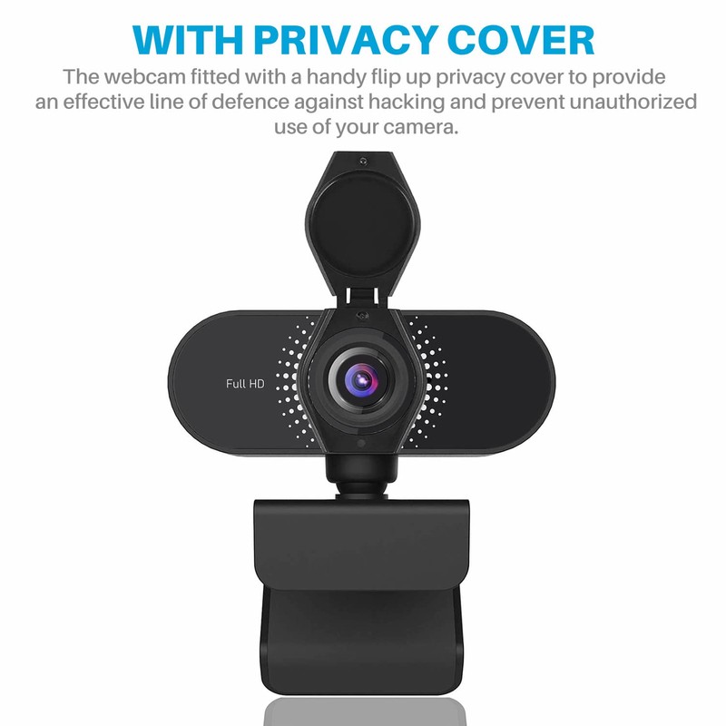 Full HD 1080P Webcam With Microphone, Privacy Cover, USB Computer