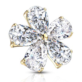 FIFTH CUE 14G Five Pear CZ Flower 316L Surgical Steel Internally Threaded Dermal Anchor Top, Metal, cubic-zirconia
