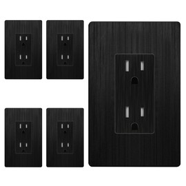 LIDER Brushed Finish Decorator Receptacle with Screwless Wall Plated, Child Safe Tamper-Resistant Wall Outlet, Residential Grade, Self-Grounding, 15A 125V, UL Listed, Brushed Black, 5 Pack