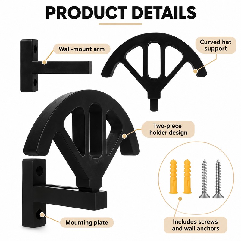 Wooden Cowboy Hat Rack – Adjustable Wall-Mounted Hat Holder for