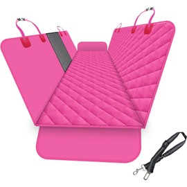GXT Dog Back Seat Cover Protector for Cars SUV and Trucks with Mesh Window, Scratchproof Nonslip and Waterproof Material Upgraded Version with Dog Leash(Pink)