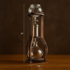 Nispira Iced Coffee Cold Brew Drip Tower Coffee Maker, 6–8 Cup Manual Cold Brew Brewer with Adjustable Valve, Wooden Frame & Glassware, Slow Cold Extraction System