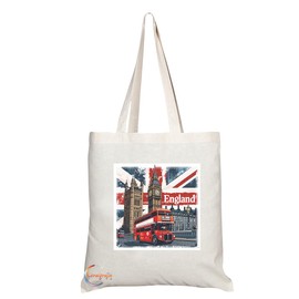 Coralgraph Inc TB2052 - Natural Reusable Shopping Souvenir Tote Bag Featuring England - (Design 9)