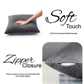 Imperial Rooms Cushion Covers 45 x 45 cm Pack of 2 Square Throw Dark Grey Velvet Pillow Cases Bedroom Decor Cushion for Sofa Living Room Car (Charcoal, 18 x 18 Inch)