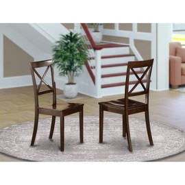 East West Furniture Boston Dining Room Cross Back Solid Wood Seat Chairs, Set of 2, Cappuccino