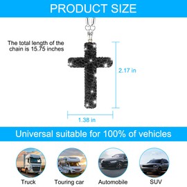 HZEL Bling Car Hanging Ornament, Cross Crystal Rhinestone Vehicle Rear View Mirror Pendant, Diamond Religious Rearview Mirror Decoration Charm, Universal Automotive Interior Accessories (Black)