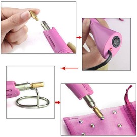 Hotfix Rhinestone Applicator, 7 in 1 Professional Iron-on DIY Hot Fix Tool Rhinestone Setter Applicator Wand Crystal Gem Tool Kit with 7 Different Sizes Tips and Support Stand (Pink)