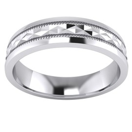 Heavy Sterling Silver 5mm Unisex Wedding Band Pyramid Patterned Ring Comfort Fit Polished Milgrain (U)