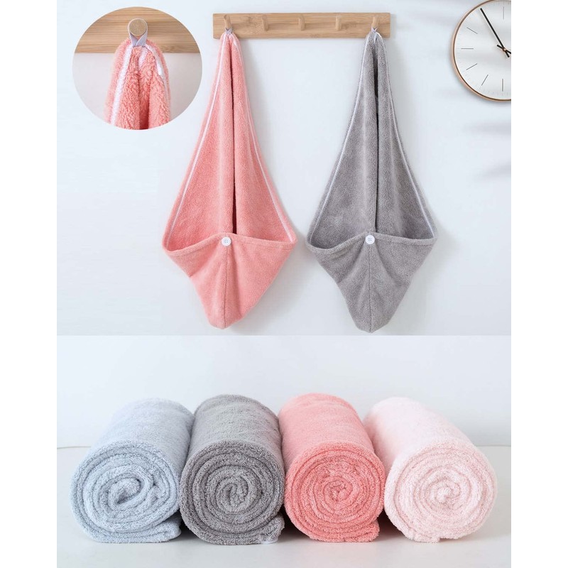 Lumimi Set of 4 Microfibre Hair Turban Head Towels, Soft,