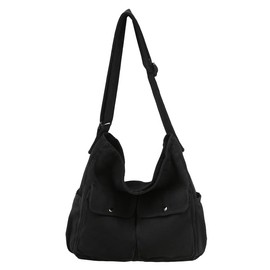 Canvas Messenger Bag Large Hobo Crossbody Bag with Multiple Pockets Casual Shoulder Tote Bag Grocery Bag for Women and Men (Black)