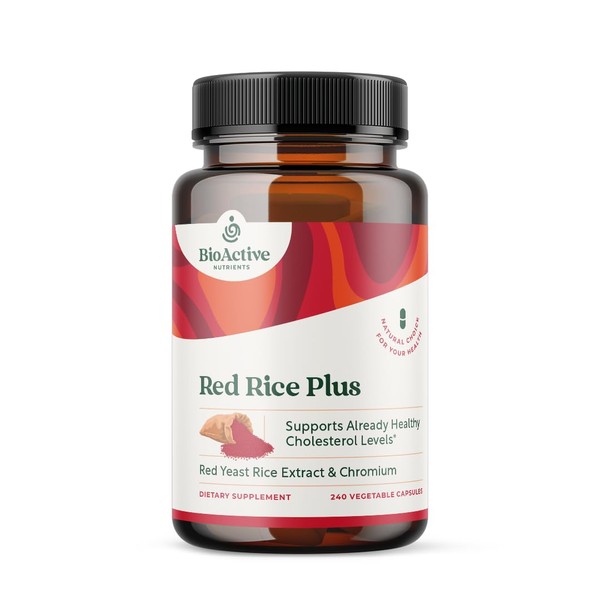 BIOACTIVE NUTRIENTS Red Rice Plus Supplement- 240 Vegetable Capsules - Proprietary Blend of Turmeric, Black Pepper, Cayenne Pepper, Ginger Root, and Rosemary - Cholesterol Support