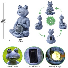 Fashionoda Meditating Yoga Frog Statue with Solar LED Light Ball - 10L x 11.1H Zen Garden Frog Figurines for Home and Garden Decor, Frog Decorations Gift Ideas, Frog Gifts for Women Mom