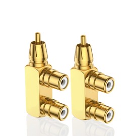 EMK RCA Splitter Splitter Adapter F Type 1 Output 2 Splitter RCA Cable 1 Male 2 Female Converter Right Angle Adapter Gold Plated Set of 2 (1 Male to 2 Female, F Shape)