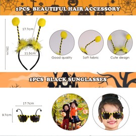 Sinwind Bee Costume, Pack of 6 Bee Costume Kit, Fancy Dress Costumes Bee, Bee Costume Adults, Bee Headband, Bee Long Gloves, Glasses Bee, Bee Earrings for Children Girls Carnival Costume (Bee)