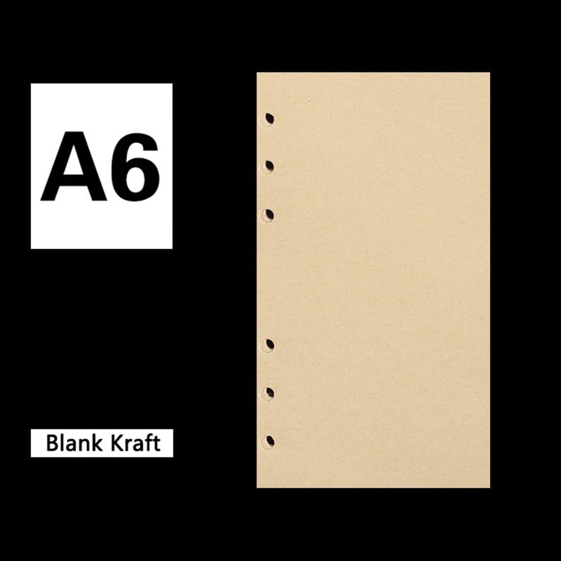 3 Packs A6 Blank Kraft Refill Paper, 6 Hole Filler