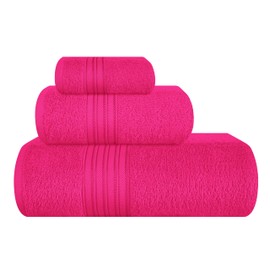 BOUTIQUO Ultra Soft 3 Pack Cotton Towel Set, Contains a Bath Towels 28x55 inch, a Hand Towels 16x24 inch & a Wash Coths 12x12 inch, Ideal Everyday use, Compact & Lightweight - Hot Pink