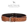 Michur Lakota Leather Dog Collar Brown Leather Blue Stones with